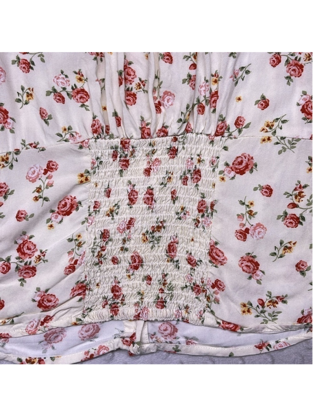 No Boundaries Button-Down Rose Shirred Babydoll Shirt XS - Picture 6 of 8